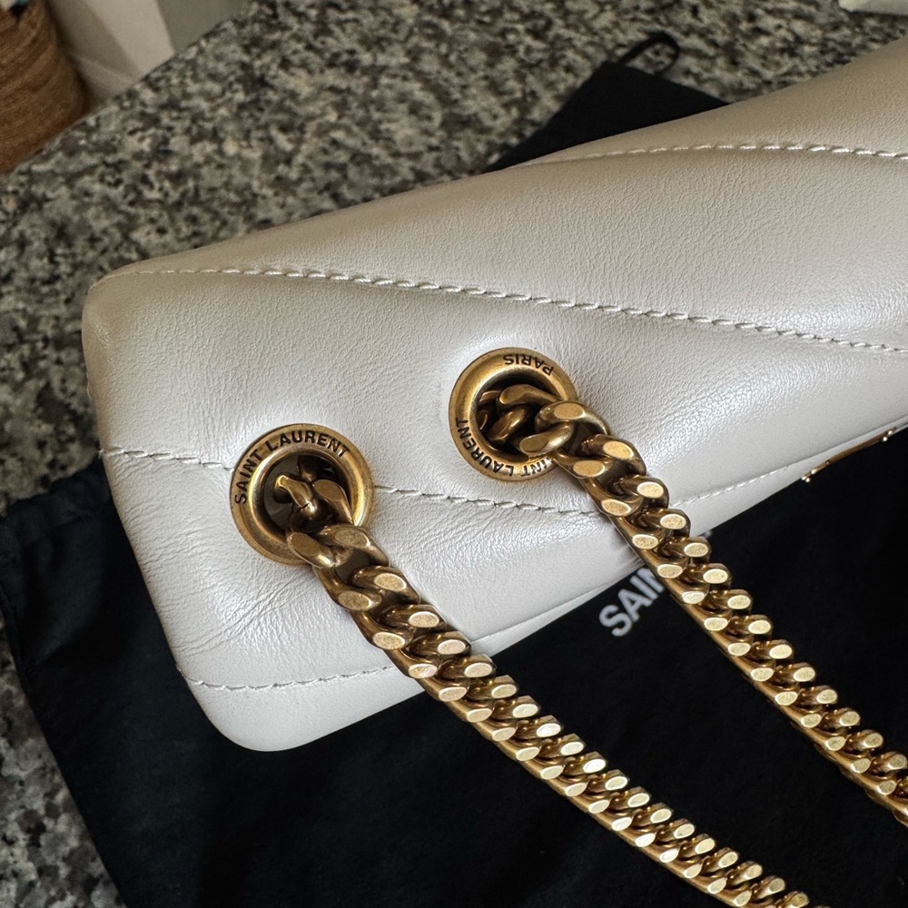 Saint Laurent Ivory Quilted Shoulder Bag with Gold Chain - Picture 5 of 16